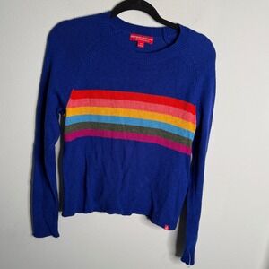 Krimson Klover Alpaca‎ Women's XS Blue Rainbow Stripe Wool Blend Sweater Casual